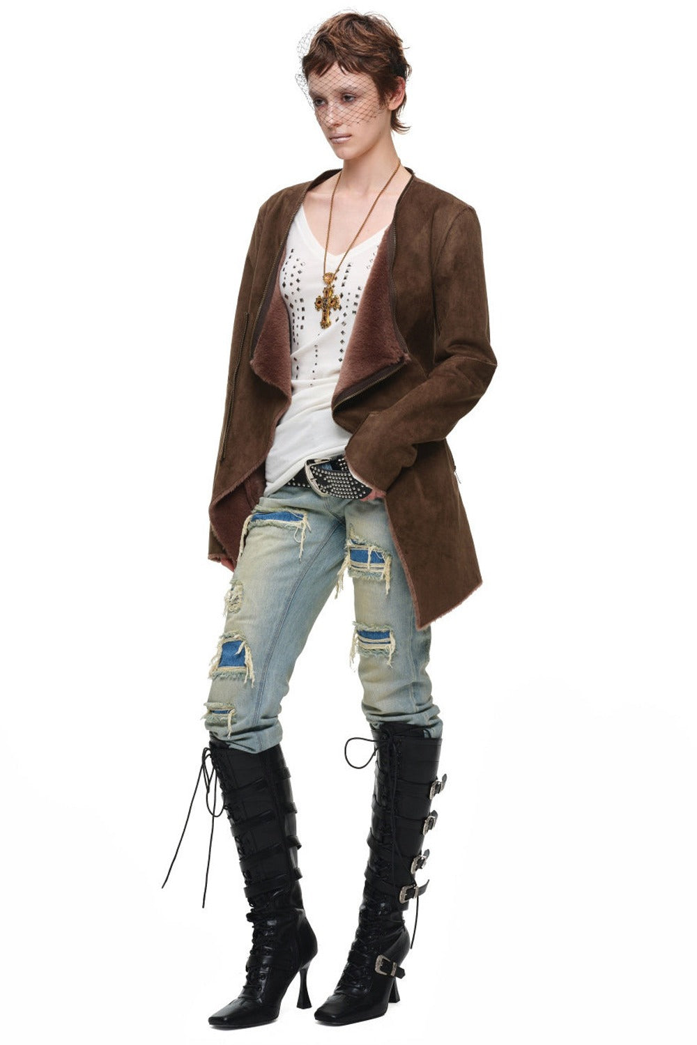 Suede Detachable Fur Collar Coat