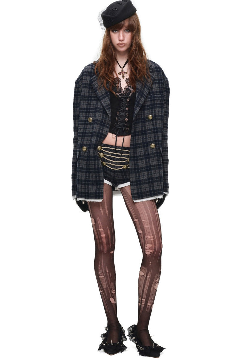 Plaid Wool Lace-Up Shorts
