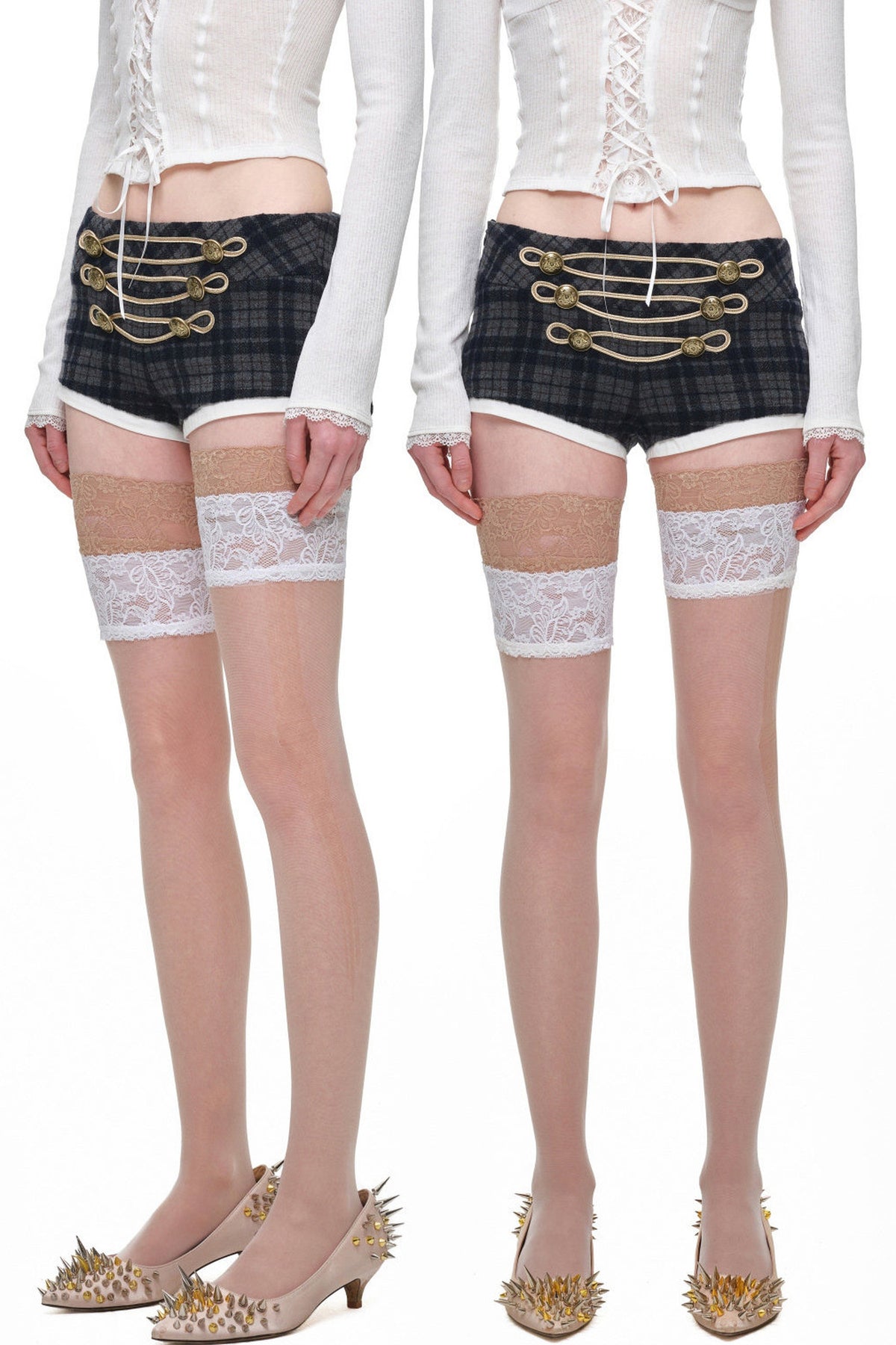 Plaid Wool Lace-Up Shorts