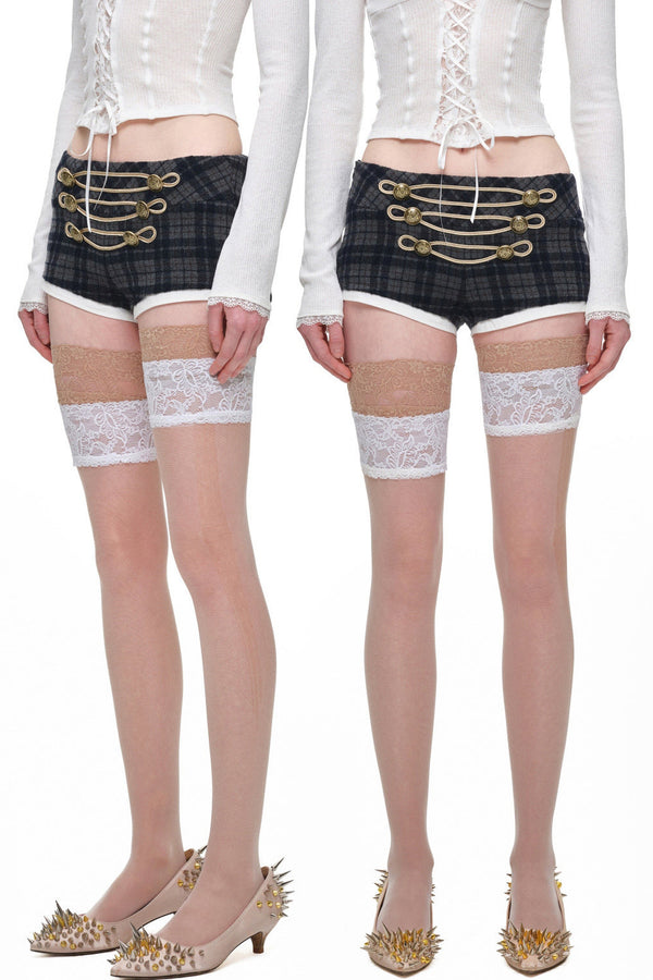 Plaid Wool Lace-Up Shorts