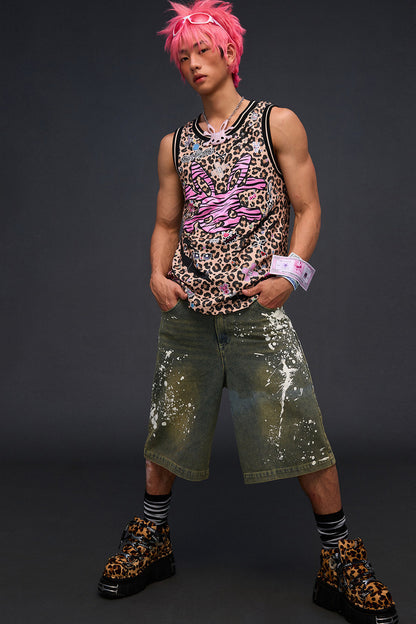Tanktop mit Leoparden- und Zebra-Stickerei