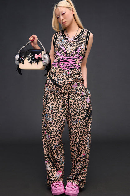 Tanktop mit Leoparden- und Zebra-Stickerei