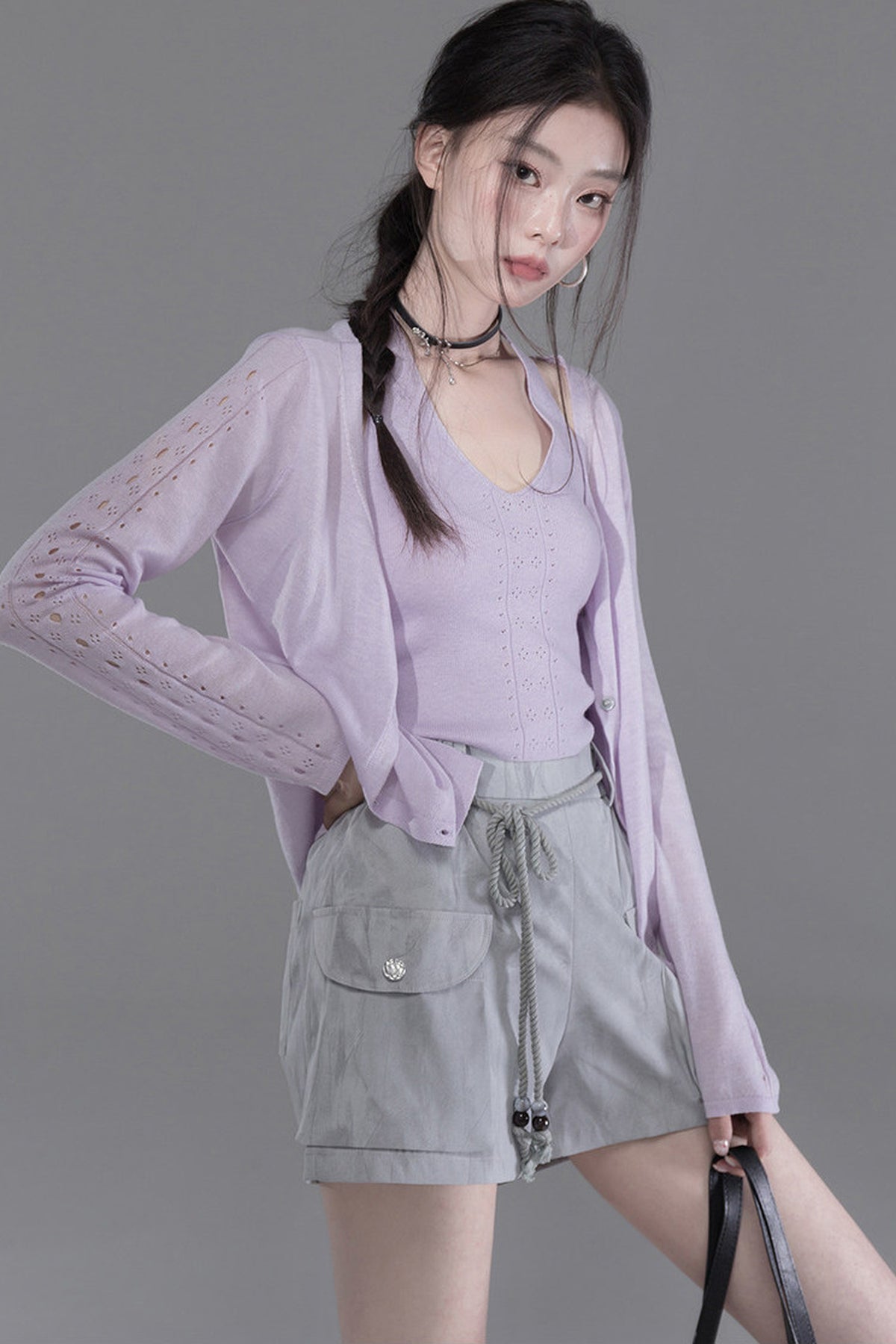 Silk Wool Thin Cardigan And Halter Camisole Set