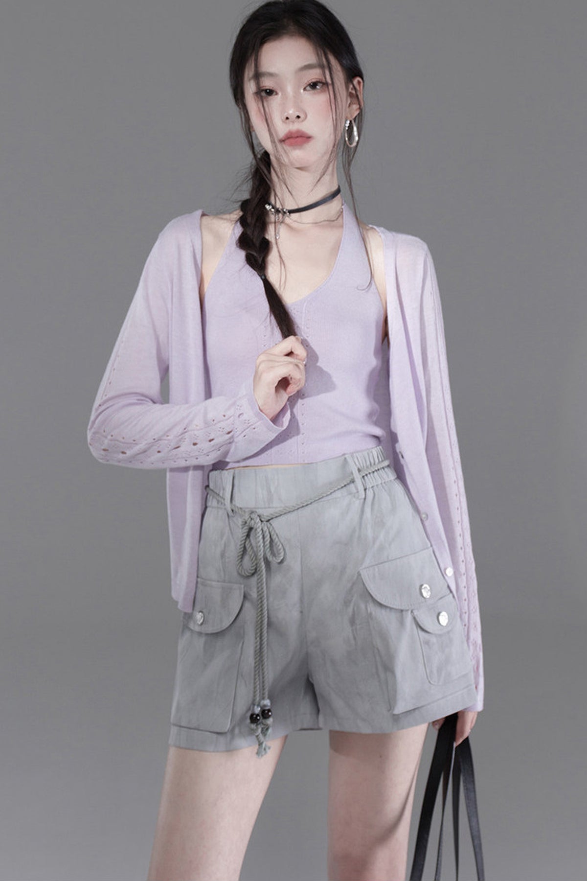 Silk Wool Thin Cardigan And Halter Camisole Set