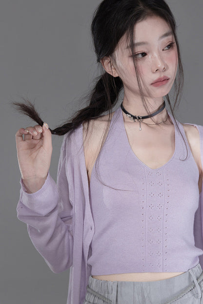 Silk Wool Thin Cardigan And Halter Camisole Set