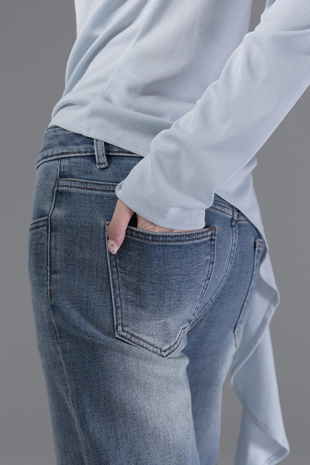 Mid-Low Waist Straight-Leg Slit Jeans