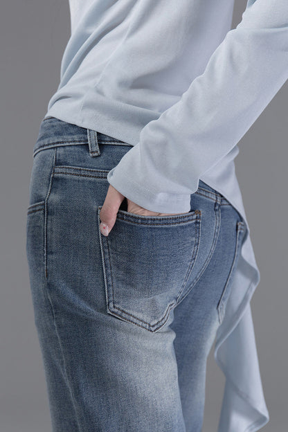 Mid-Low Waist Straight-Leg Slit Jeans