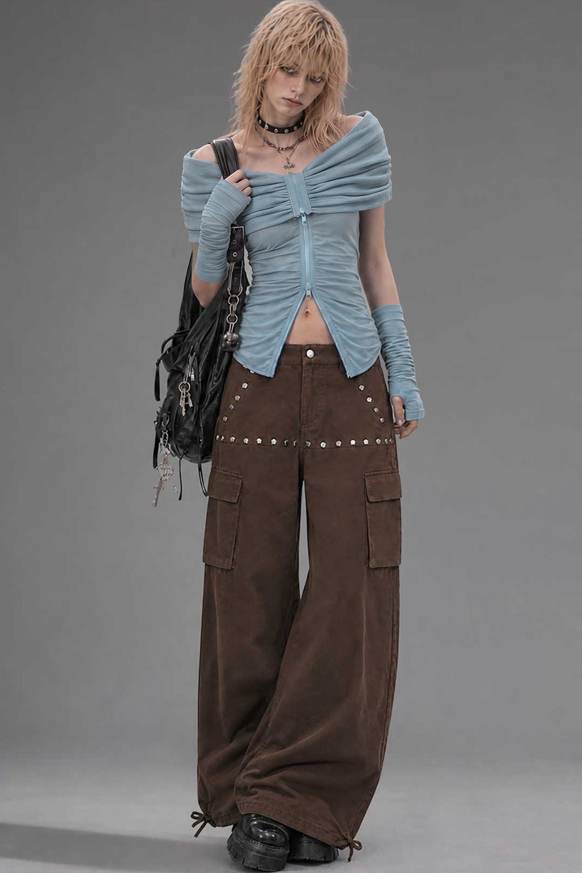 Off-Shoulder Pleated Knit Top