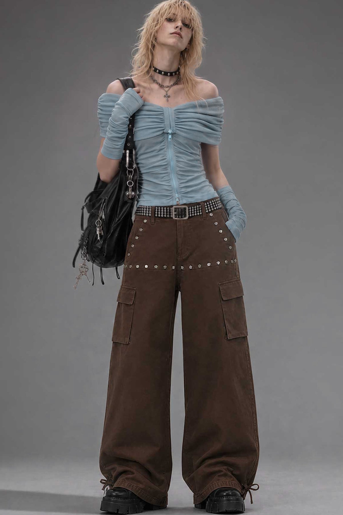 Off-Shoulder Pleated Knit Top