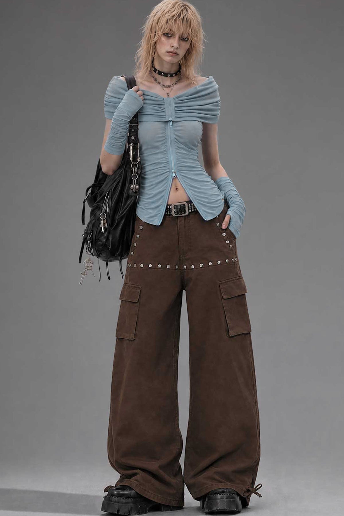 Off-Shoulder Pleated Knit Top