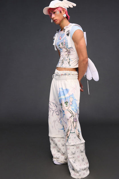 Detachable Angel Print Sweatpants