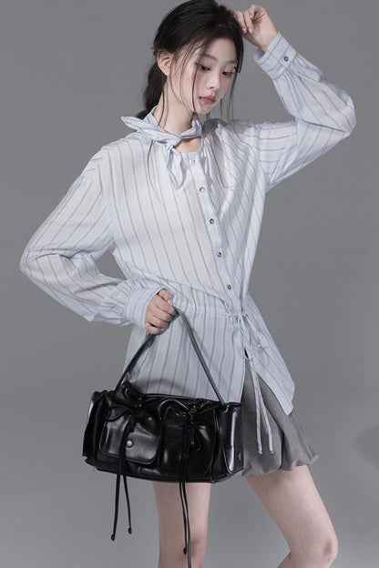 Bunny Ear Ribbon Drawstring Shirt and Skirt Set-Up