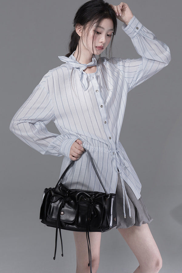 Bunny Ear Ribbon Drawstring Shirt and Skirt Set-Up