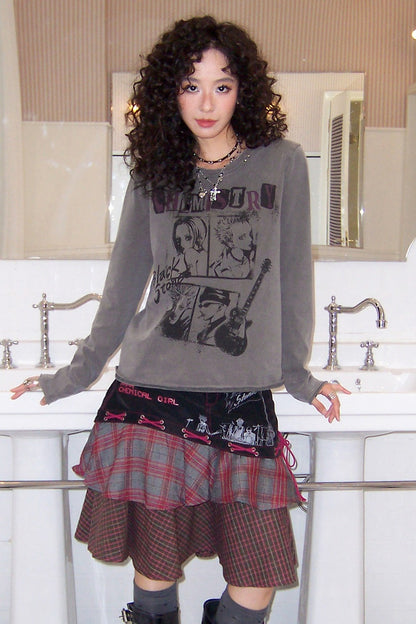 Distressed Portrait Rock Band T-Shirt and Skirt Set-Up