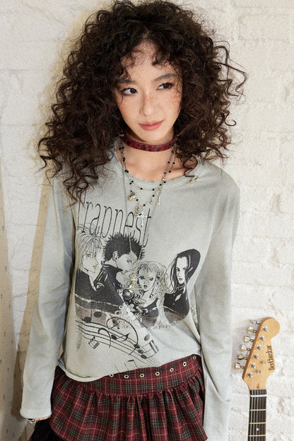 Distressed Portrait Rock Band T-Shirt and Skirt Set-Up