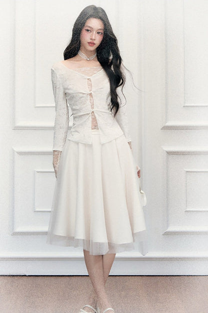High-Waisted A-Line Puffy Mesh Skirt