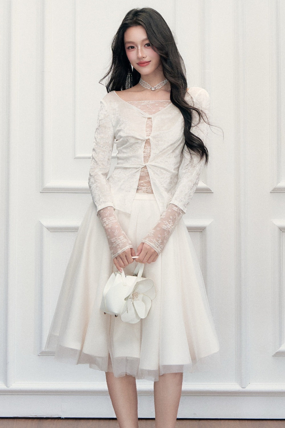 High-Waisted A-Line Puffy Mesh Skirt