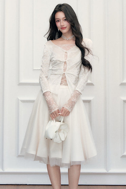 High-Waisted A-Line Puffy Mesh Skirt