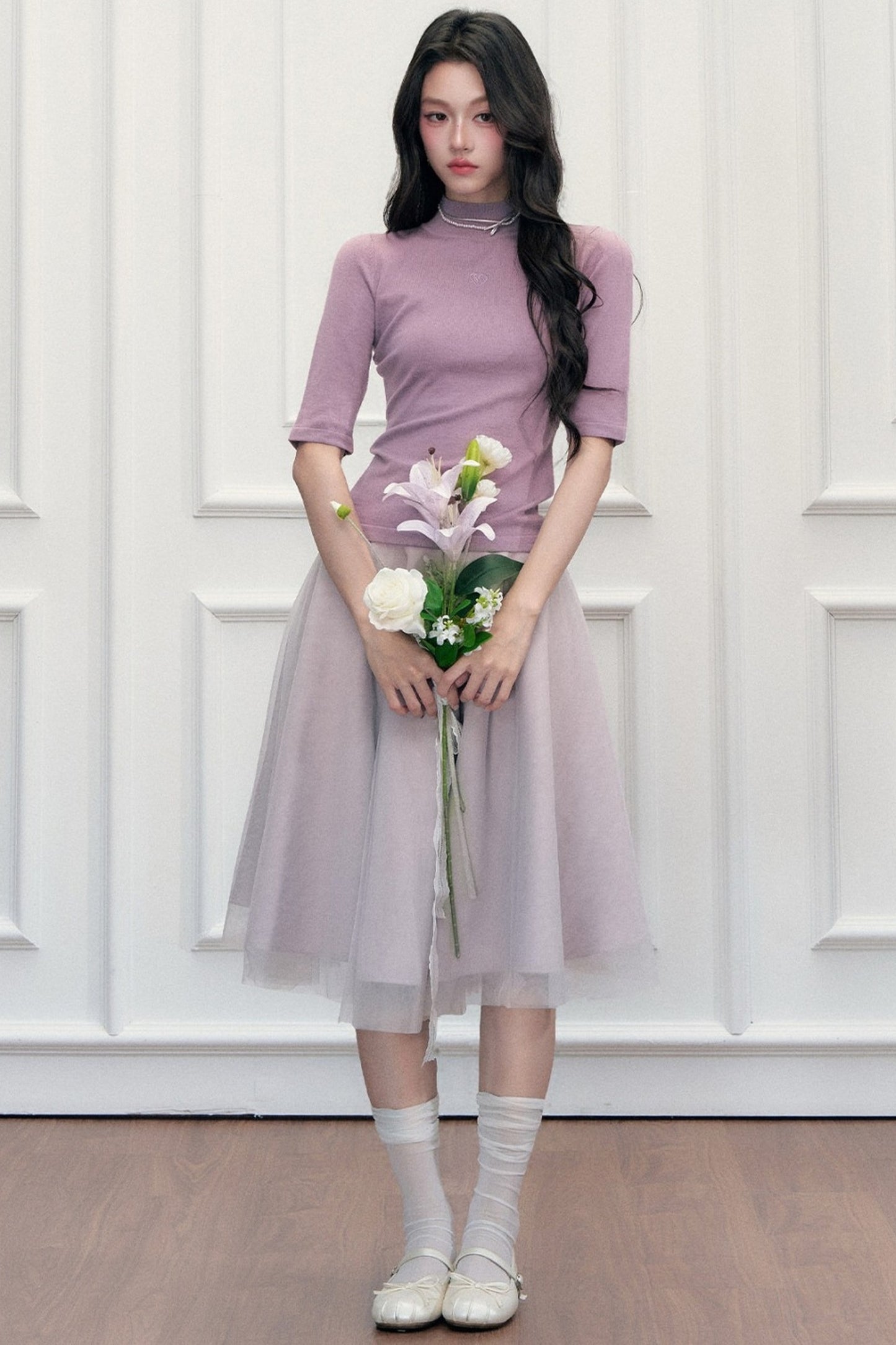 High-Waisted A-Line Puffy Mesh Skirt