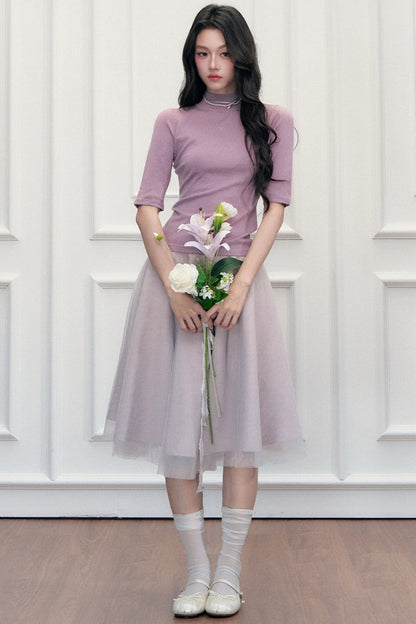 High-Waisted A-Line Puffy Mesh Skirt