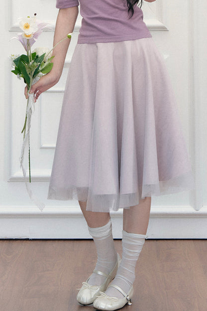 High-Waisted A-Line Puffy Mesh Skirt