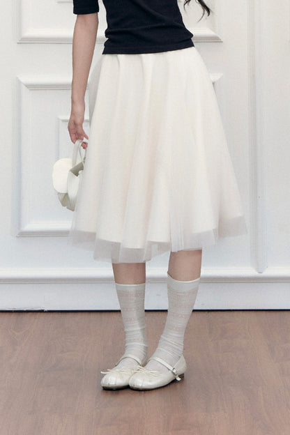 High-Waisted A-Line Puffy Mesh Skirt