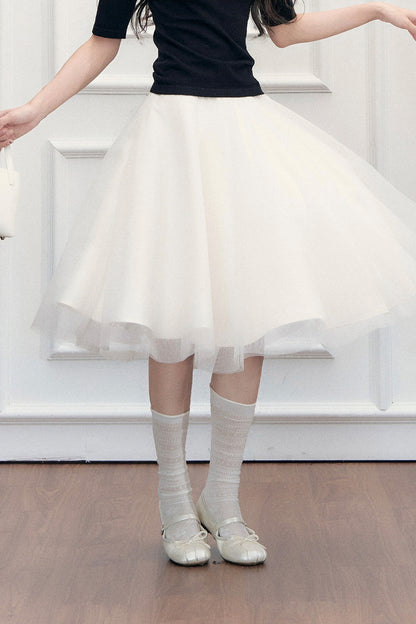 High-Waisted A-Line Puffy Mesh Skirt