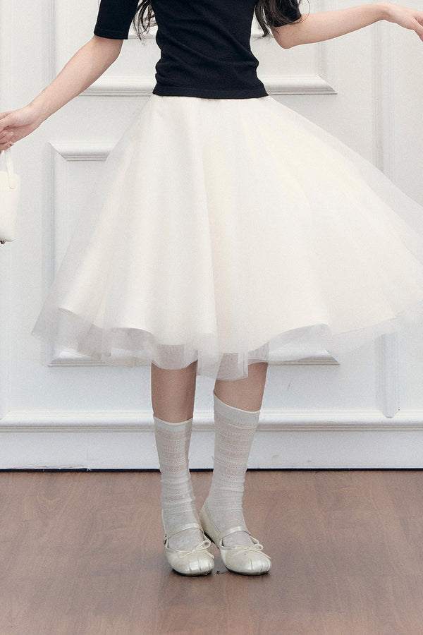 High-Waisted A-Line Puffy Mesh Skirt