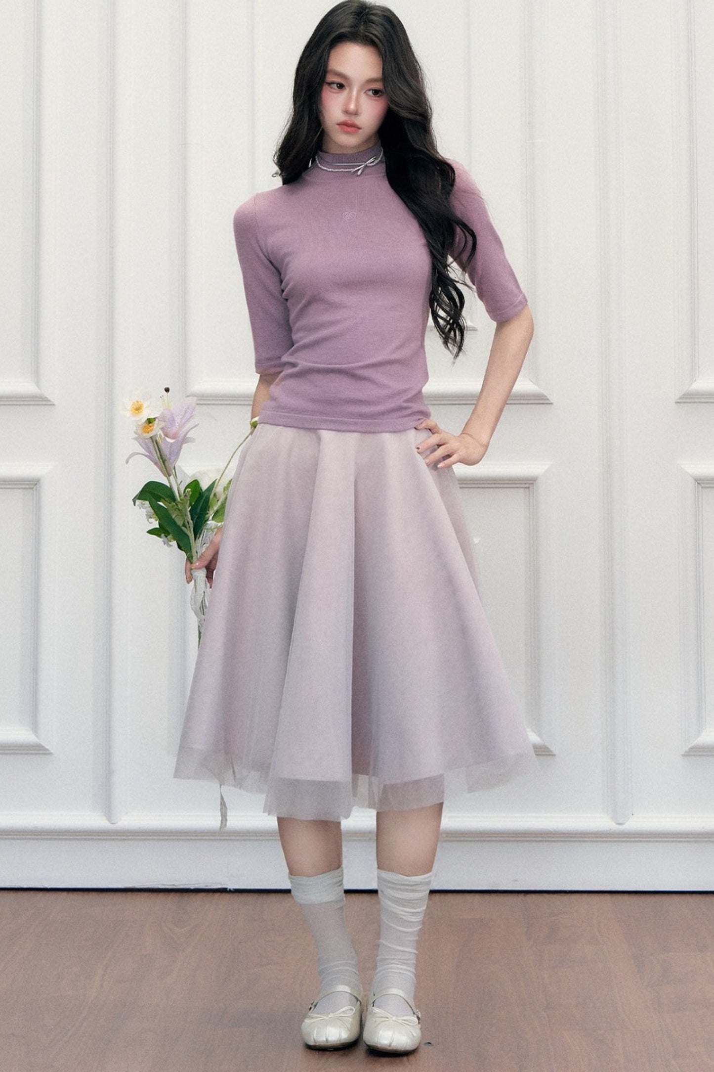 High-Waisted A-Line Puffy Mesh Skirt