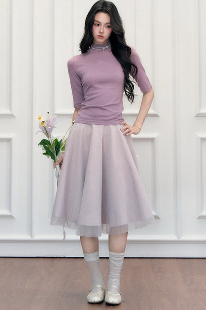 High-Waisted A-Line Puffy Mesh Skirt
