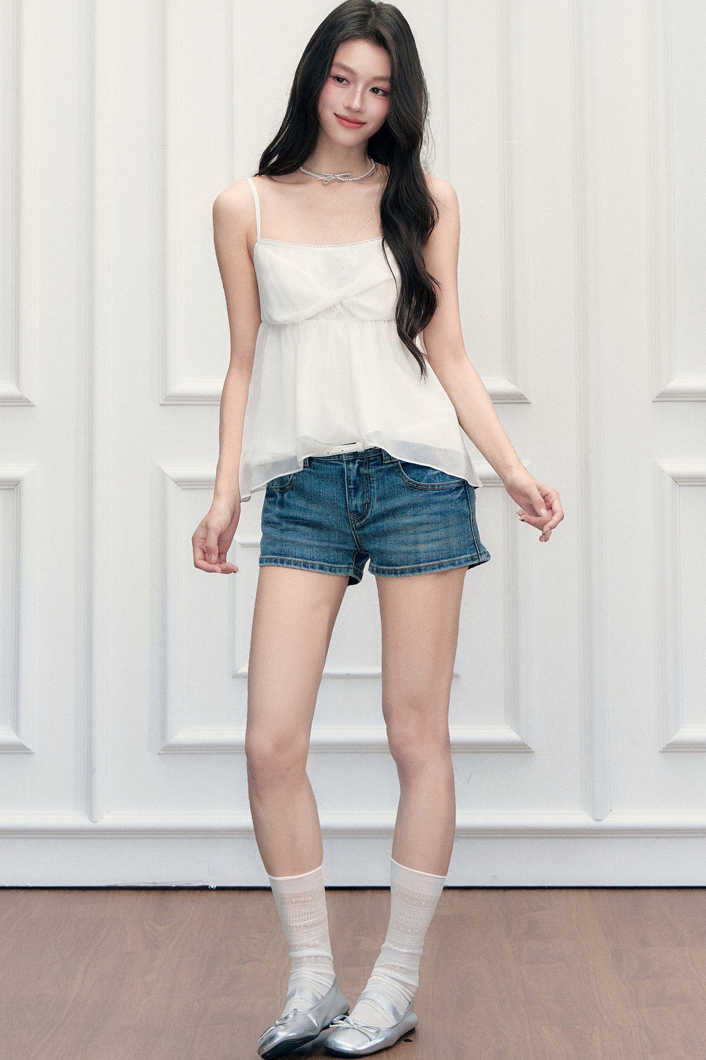 White Floral Lace Cardigan Camisole Set-Up