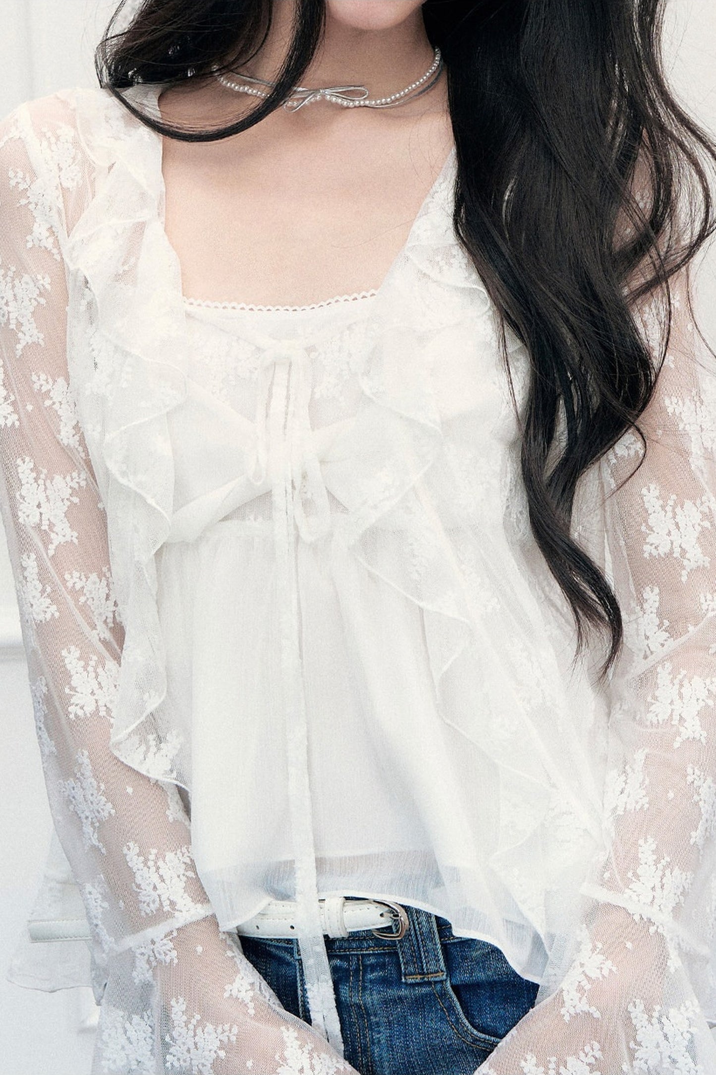 White Floral Lace Cardigan Camisole Set-Up