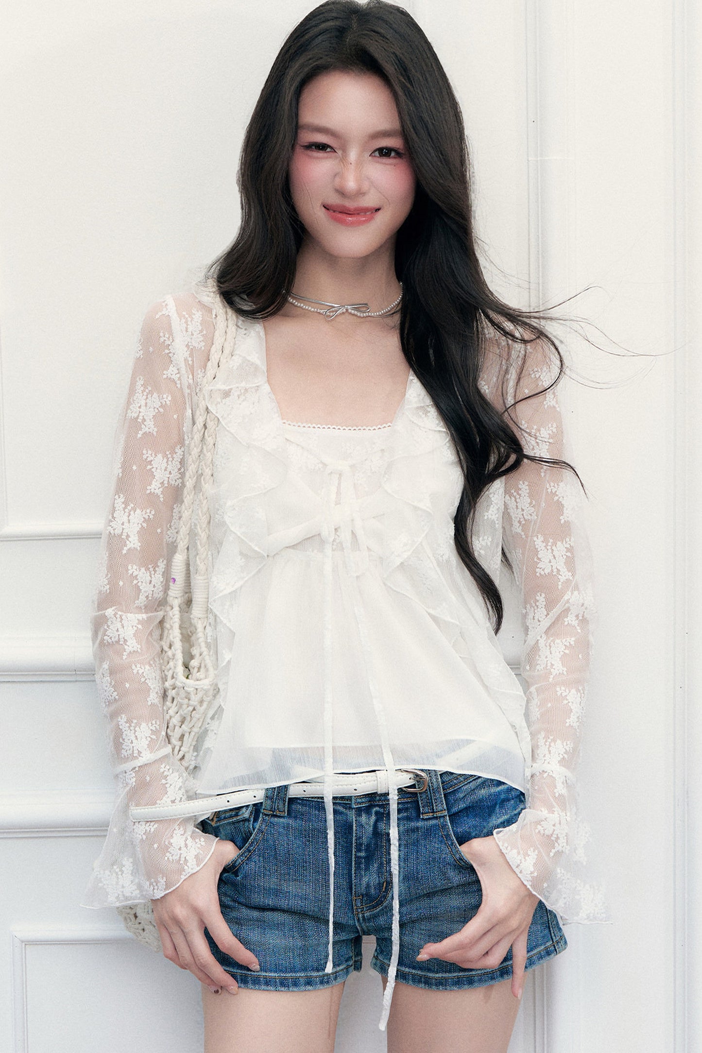 White Floral Lace Cardigan Camisole Set-Up