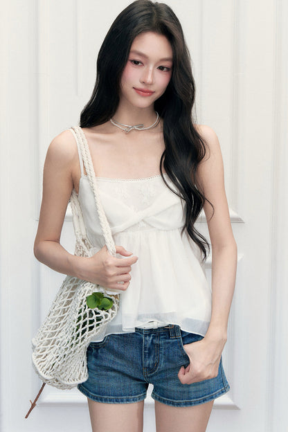 White Floral Lace Cardigan Camisole Set-Up