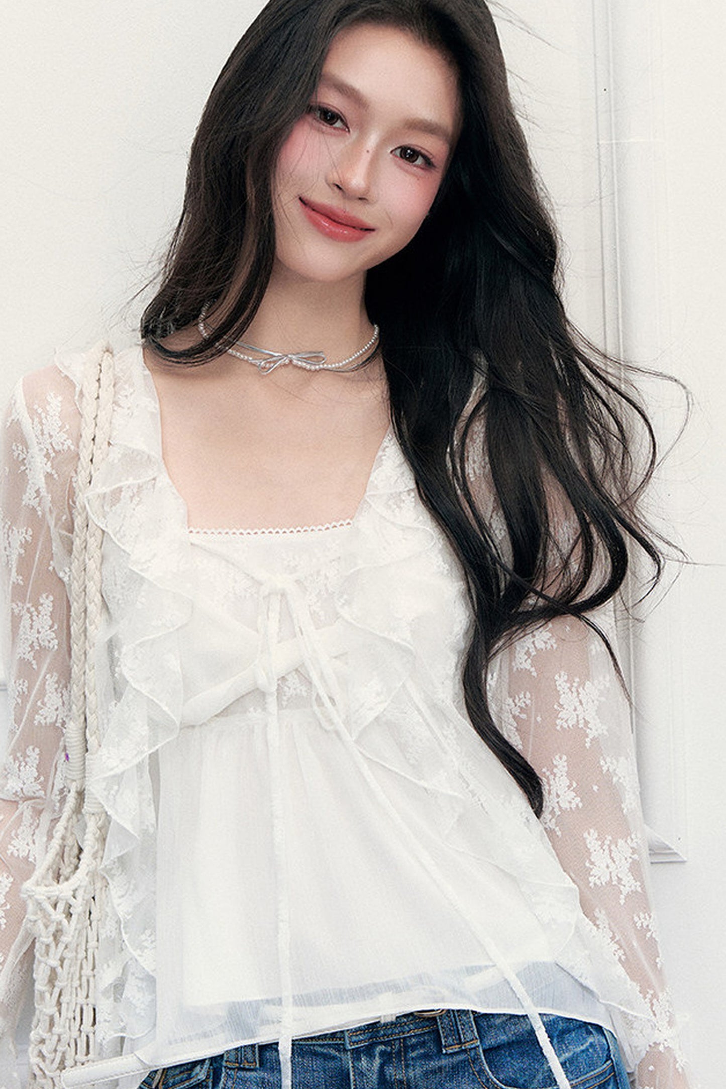 White Floral Lace Cardigan Camisole Set-Up