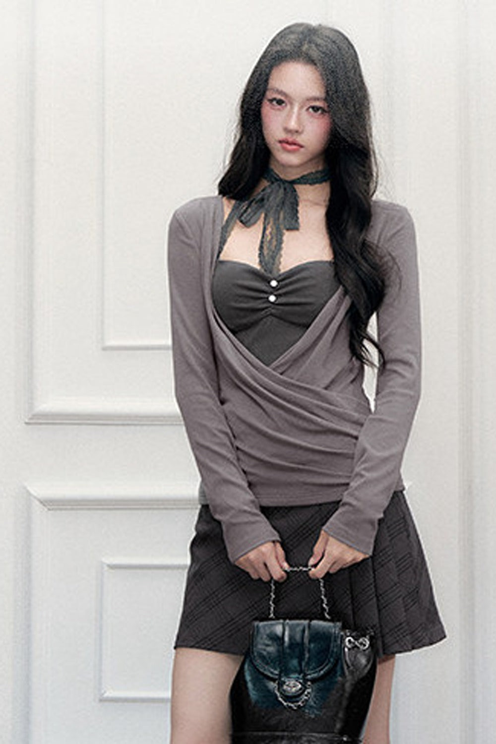 Suspender Blouse Cover-up and Skirt Three-Piece Set-Up