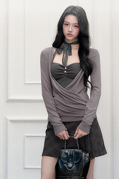 Suspender Blouse Cover-up and Skirt Three-Piece Set-Up