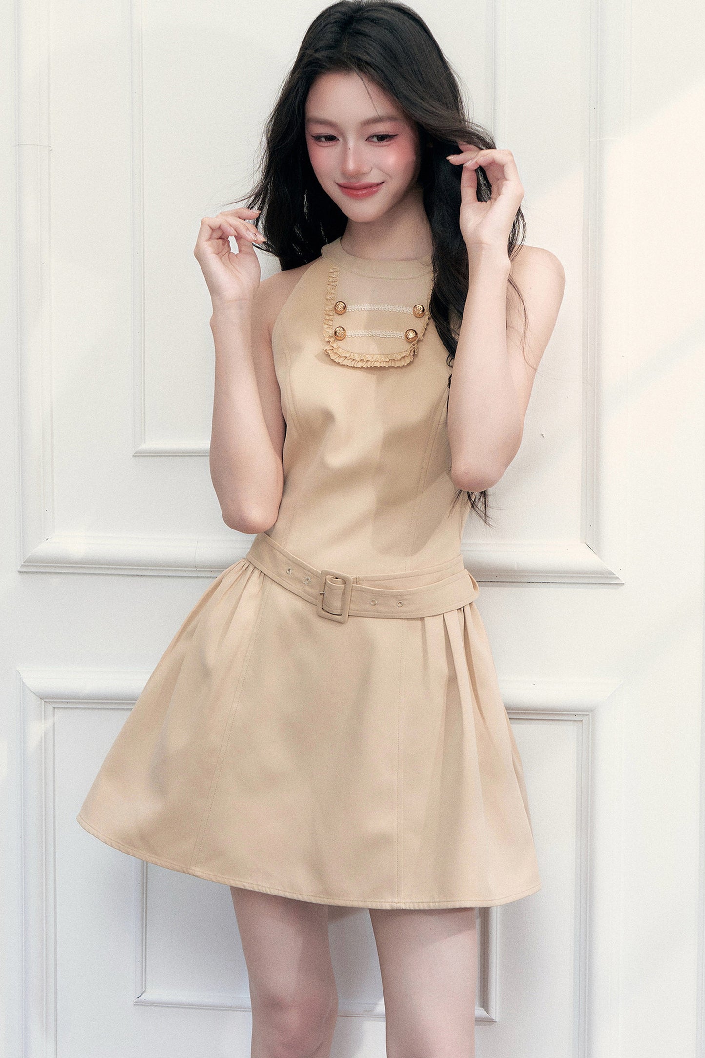 Khaki Cape and Halter Dress Set-Up