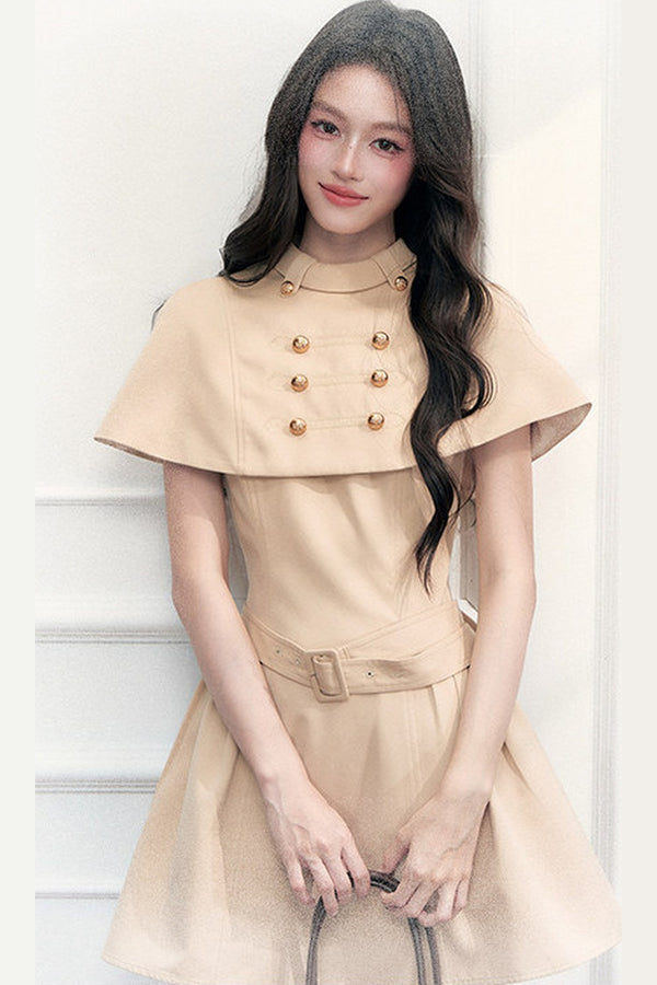Khaki Cape and Halter Dress Set-Up