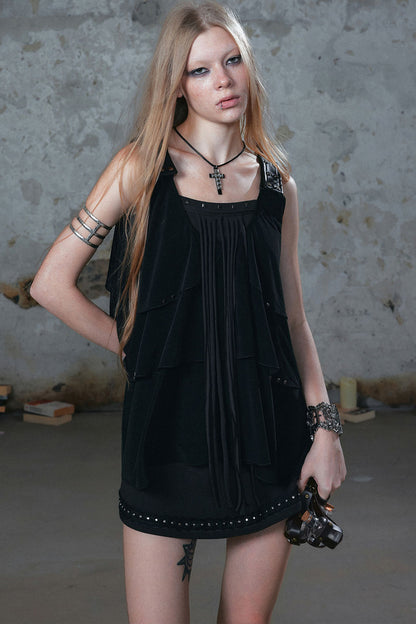 Ruffled Rivet Tassel Cake Camisole Dress