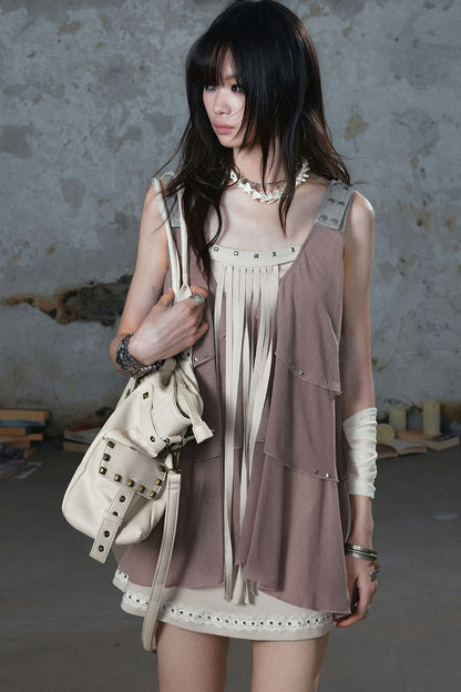 Ruffled Rivet Tassel Cake Camisole Dress