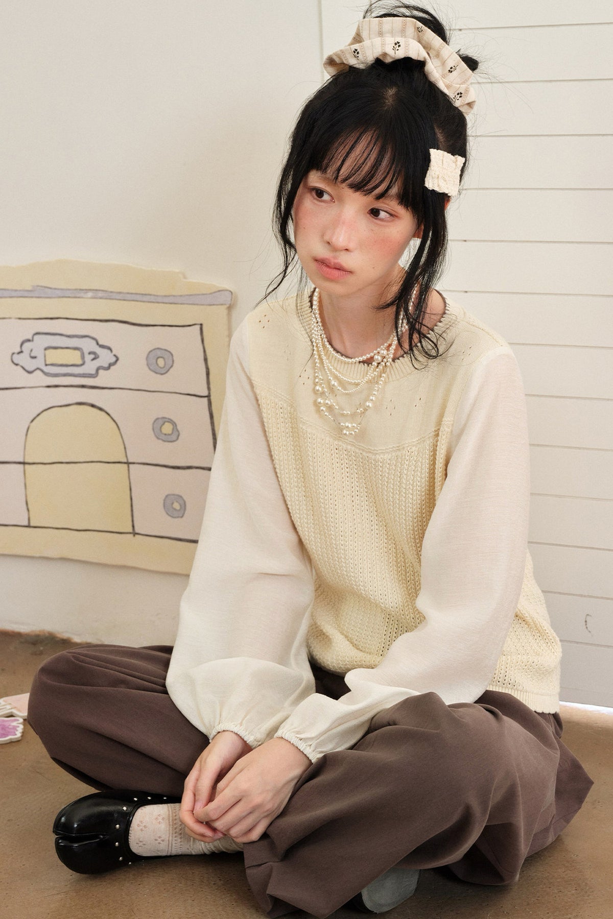Layered-Look Hollow Knit Top