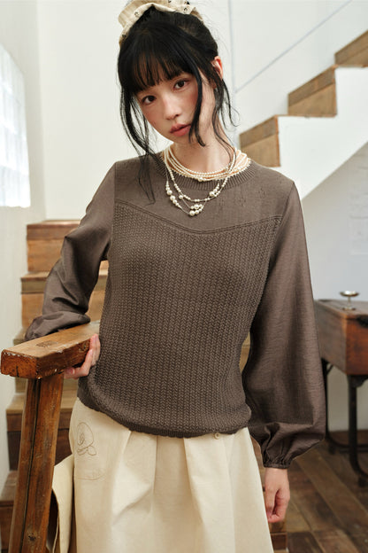 Layered-Look Hollow Knit Top