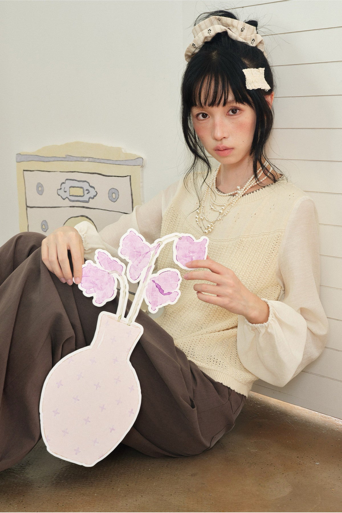 Layered-Look Hollow Knit Top