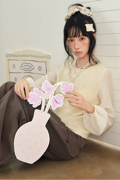 Layered-Look Hollow Knit Top