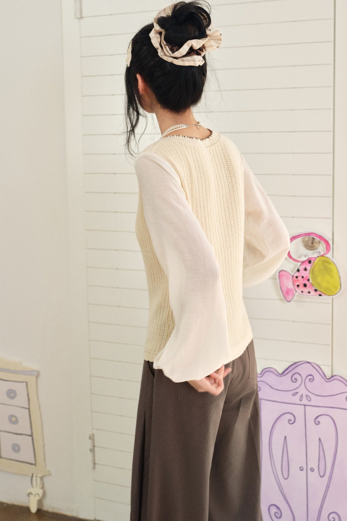 Layered-Look Hollow Knit Top