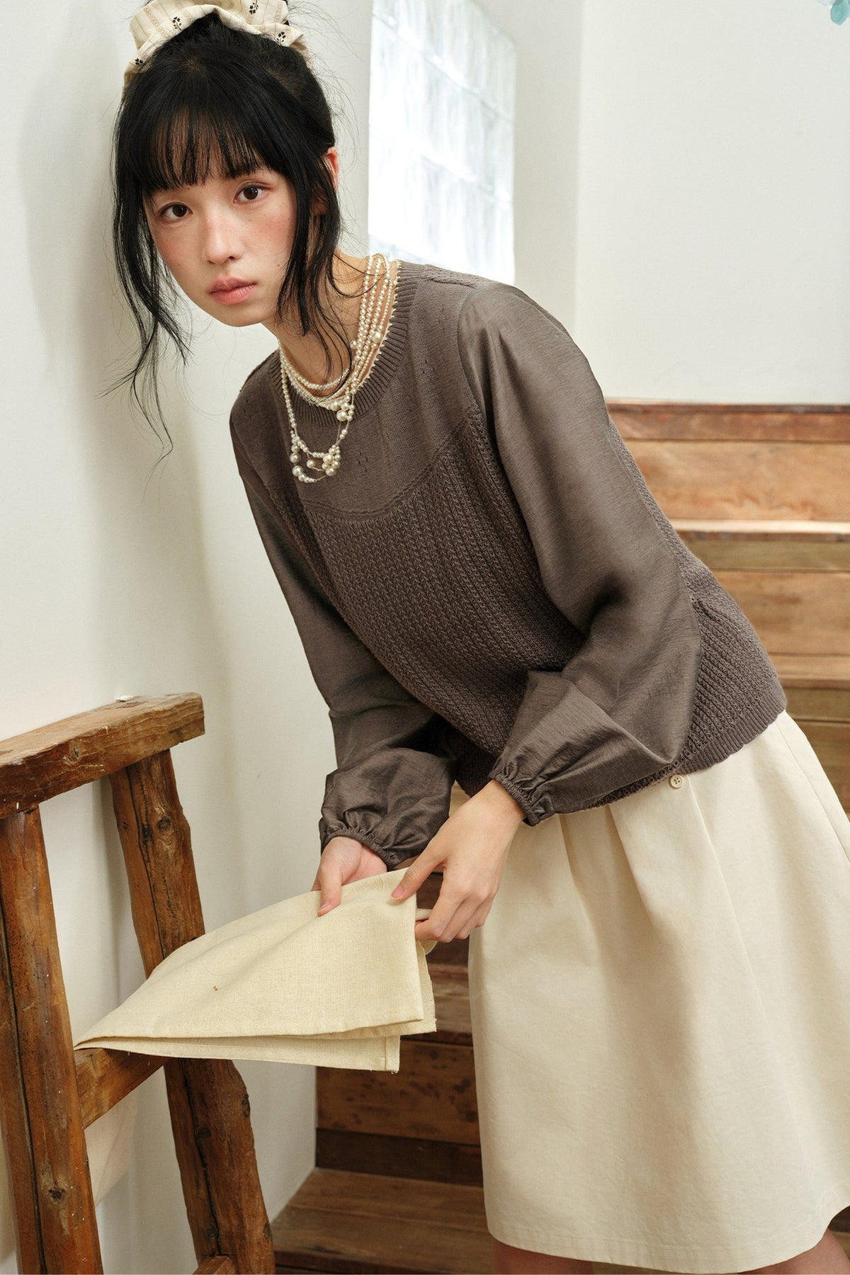 Layered-Look Hollow Knit Top