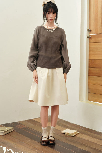 Layered-Look Hollow Knit Top