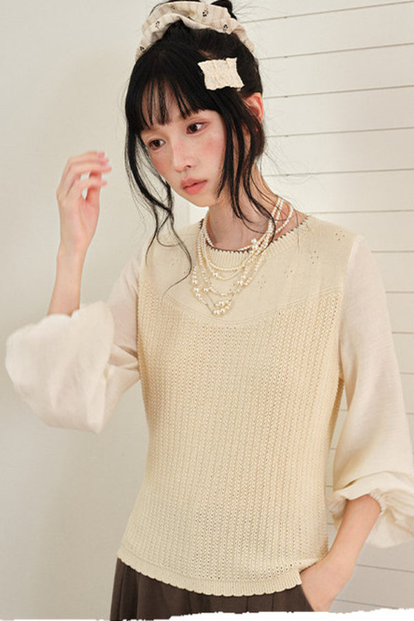 Layered-Look Hollow Knit Top