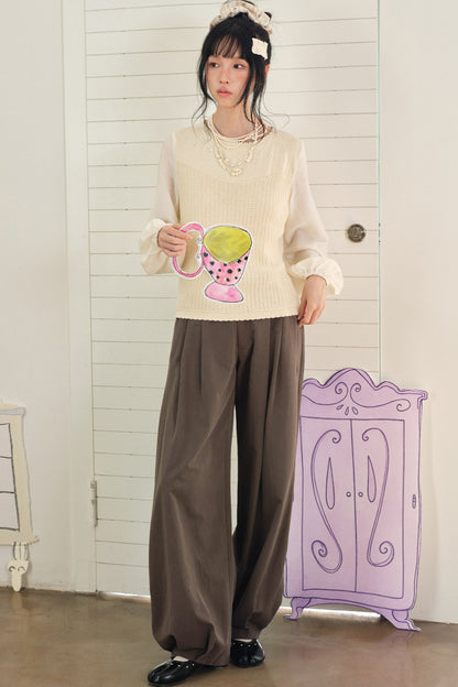 Layered-Look Hollow Knit Top
